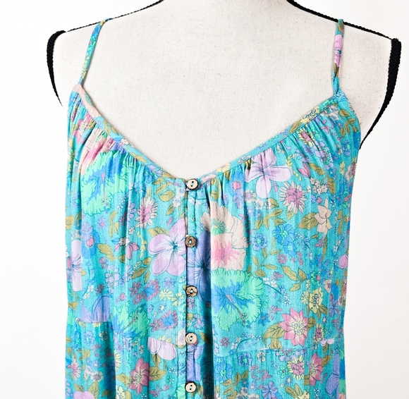 NWT Spell x Revolve Hibiscus Lane Strappy Dress, Lagoon - Picture 5 of 9